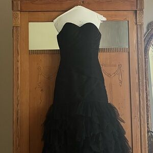 Strapless Black Ruffled Evening Dress